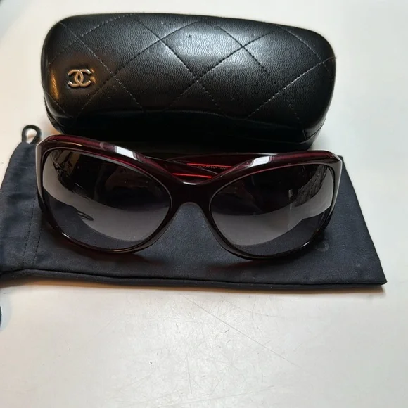 CHANEL vintage large Burgundy Prescription lens Frames+Sock+Quilted CC CASE CHANEL vintage large Burgundy Prescription lens Frames+Sock+  main image 2